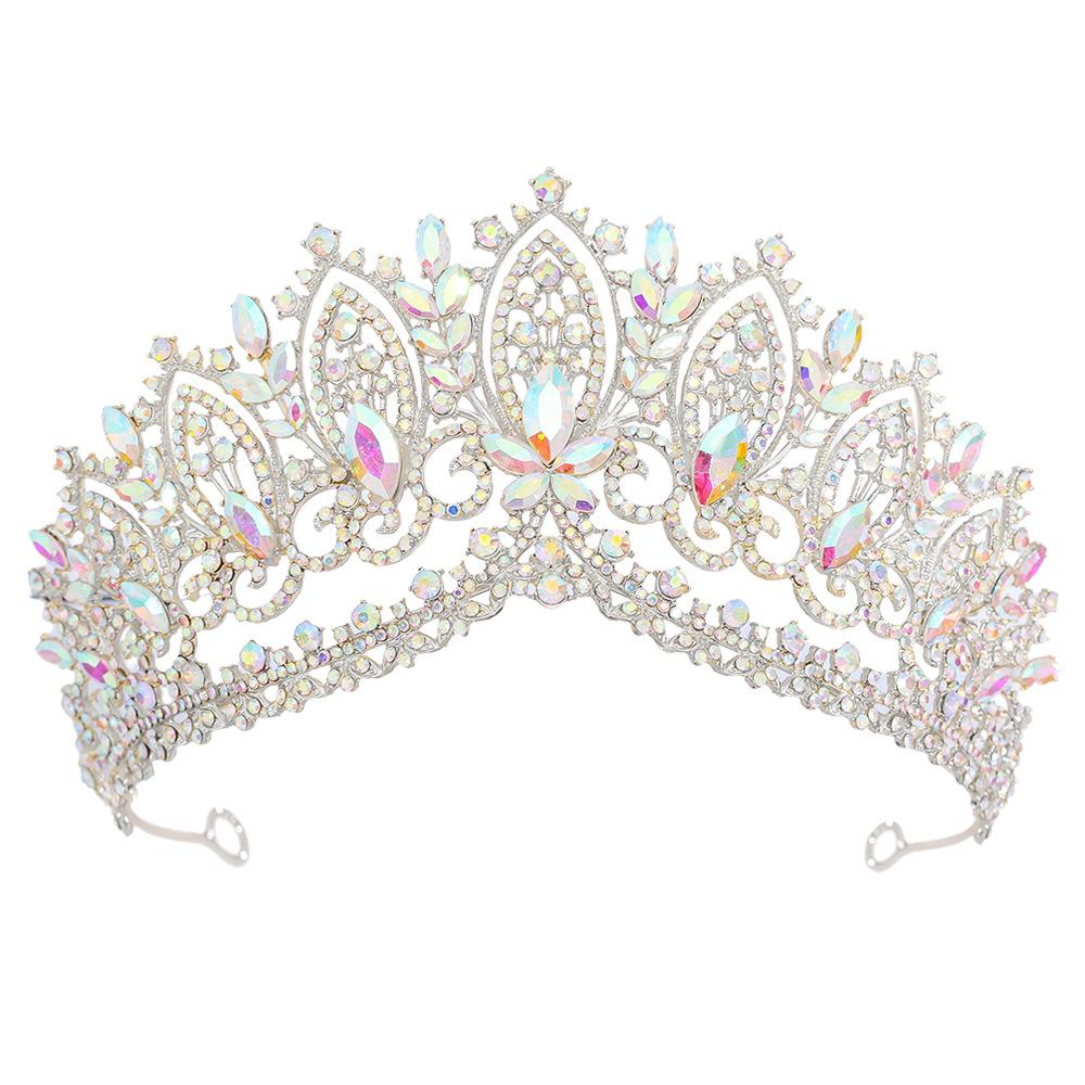 

Luxury Sparkling AB Crystal Green Tiara Crown Bridal Diadem Set Regal Wedding Hair Zircon for Bride Party Galas Formal Events
