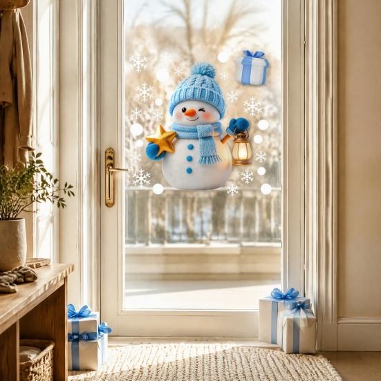 Holiday Decorative Gifts for Friends Christmas Window Clings, Cute Cartoon Snowman Stickers, Winter Snowflake Double-Sided Wall Stickers Static Glass