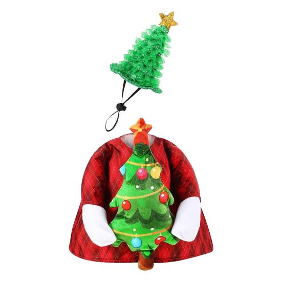 Christmas Porch Goose Outfit Lawn Goose Dress with Xmas Tree Hat Festive Goose Costume for 23" Geese Dress-Up Home Outdoor Decorations
