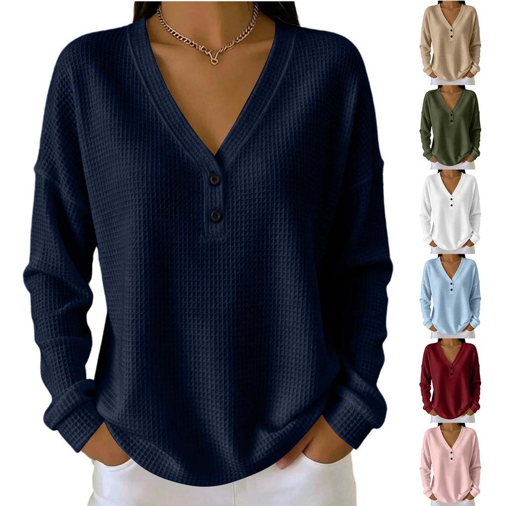Women's V-Neck Long Sleeve T-Shirt Fit Pullover Multi Color Tee for Casual Wear