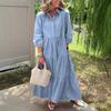 Women's 45720 Sleeve Maxi Dress Button Up Lapel Swing Dress with Pockets A-line Ruffles