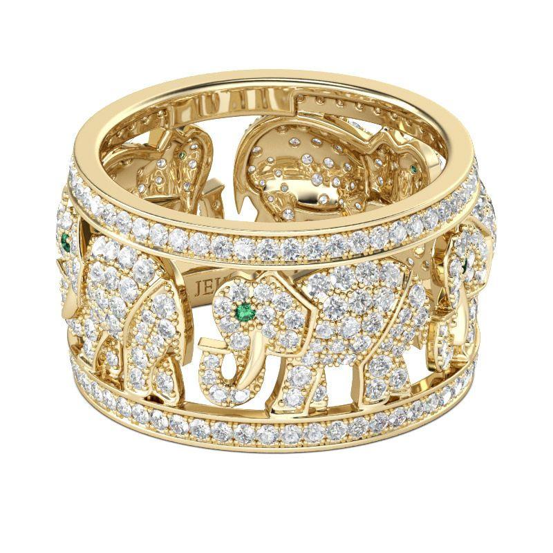 Creative Fashion Gold Color Full Zirconia Crystal Cute Lovely Elephant Animal Female Ring for Women Party  Accessories