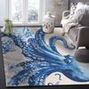 Marine Animal Washable Area Rugs Octopus Coral Shell Linen Texture Non Slip Rugs for Living Room Bedroom, Low Pile Floor Mat