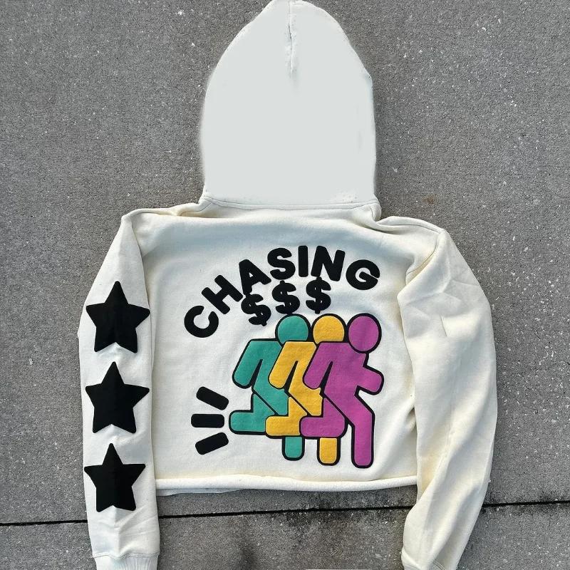 Autumn and Winter Hip Hop Y2K Street Style Letter Graffiti Printed Fashion Men's and Women's Warm Hoodies