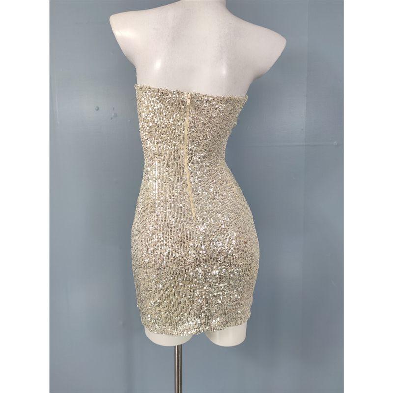 Foreign Trade Order Love Home Gyaru Sexy Stage Banquet Party Breast Leakage Bow Shiny Sequins Short Dress