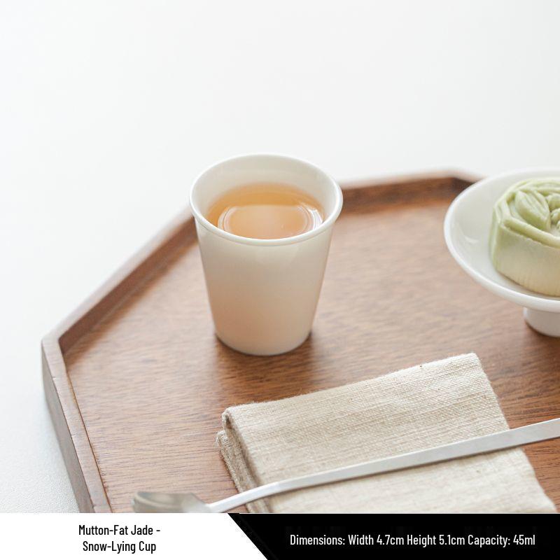 Premium Mutton Fat Jade Ceramic Gongfu Tea Set - Aroma Tasting Cup with Coaster, Customizable for Guests