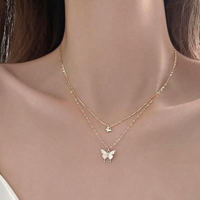 Colar Duplo Amigo da Moda Cúbico T0395 Ouro Presente para Mulheres Colar da Moda
