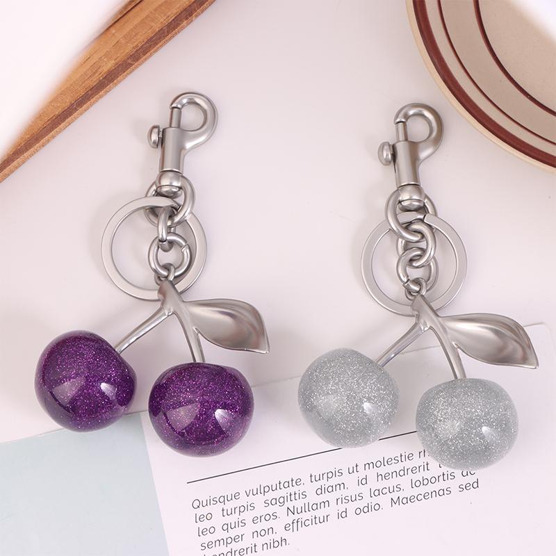 Cherry Keychain Elegant Exquisite Fruit Cherries Keyring Women Bag Pendant Handbag Hanging Charms Car Key Holder