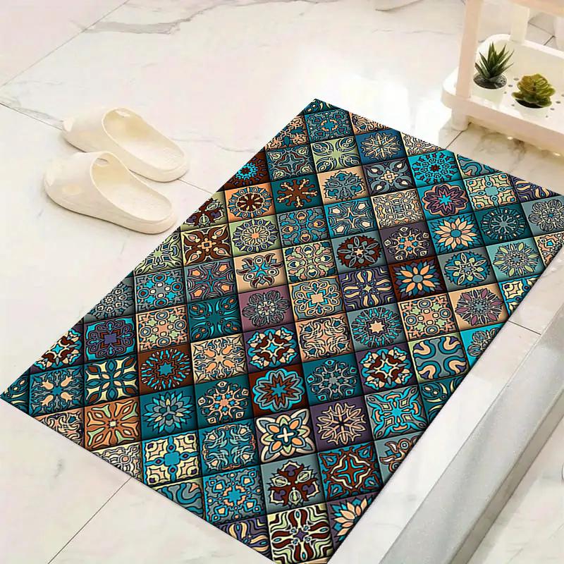 1Pc Colorful Mandala Patterns Rug, Office Carpet Indoor Outdoor Doormat, Non-Slip Soft, Living Room, Christmas Halloween Gift. M928223