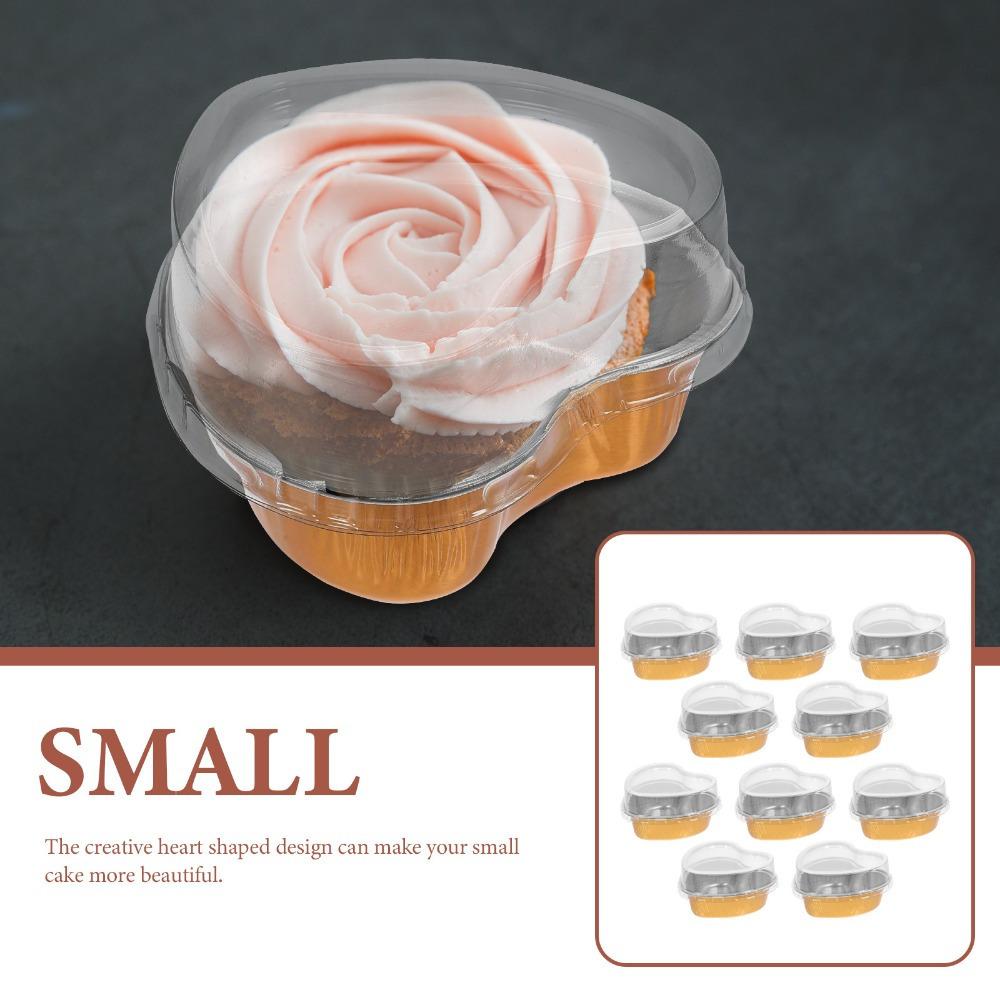 10PCS Aluminum Foil Cake Cup Pan Heart Shaped Cupcake Mold with Lids Disposable Mini Pudding Baking Cups Baking Accessories