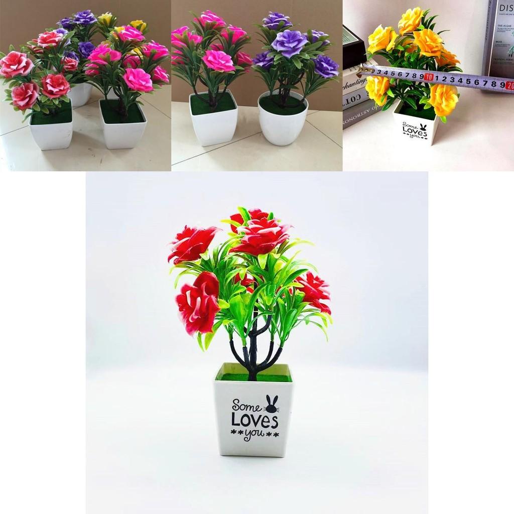 Artificial Rose Plant Decor With Plastic Construction For Home And Office Beautification
