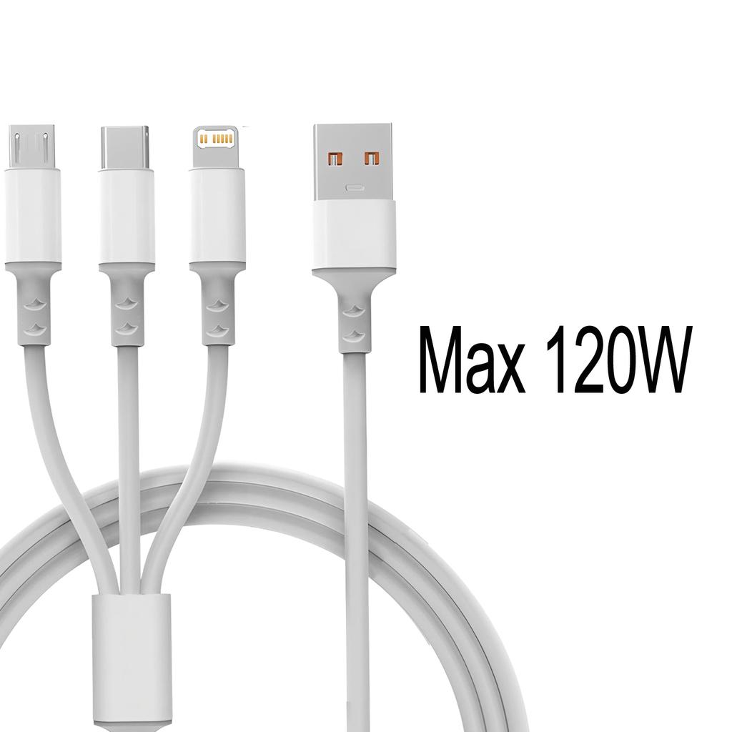 3 in 1 USB Type C Cable Fast Charging Wire Woven Data Cable Mobile Phone Charger For iPhone 17 16 15 Huawei Samsung USB C