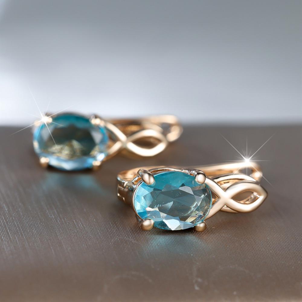 Mote Ovale Kutt Lyseblå Zirkon Øredobber for Kvinner Vintage Gullfarge Bryllupssmykker