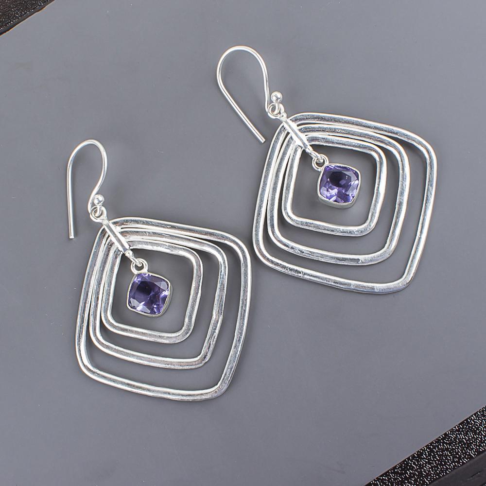 Iolite Gemstone 925 Solid Sterling Silver Handmade Awesome Jewelry Gift For Mother Earrings