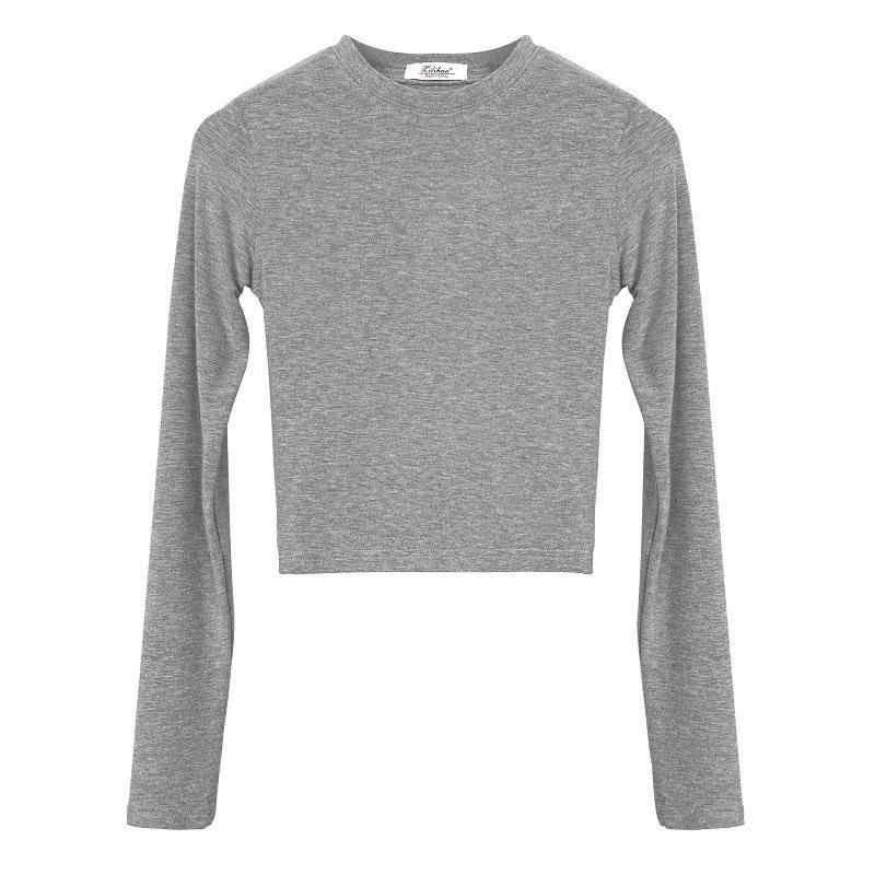 Dongdaemun Slim Fit Sexy Long Sleeve Cropped T-Shirt for Women