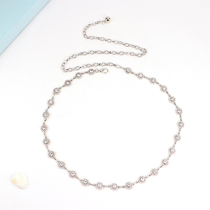 Adjustable Metal Pearl Waist Chain Flower Pattern Geometric Hollow Belly Chain for Women Casual Outfit Party Gift