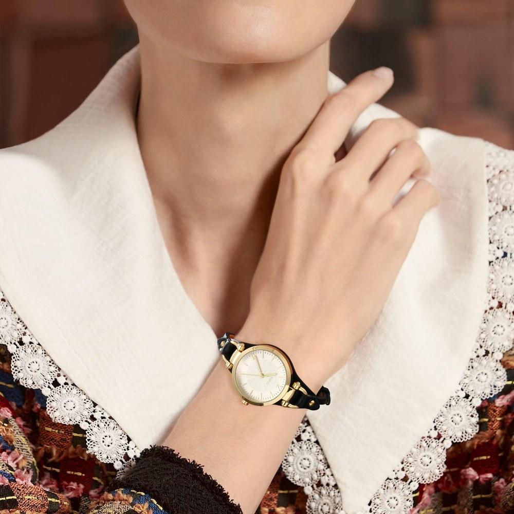 BUREI Ladies' Analog Quartz Waterproof Slim Leather Band Watch Large Dial Simple Stylish Lightweight Women Gift Gold Black Leather