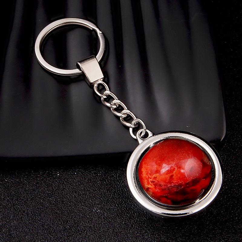 Rotating Saturn & Planets Crystal Keychain with Luminous Sun & Moon