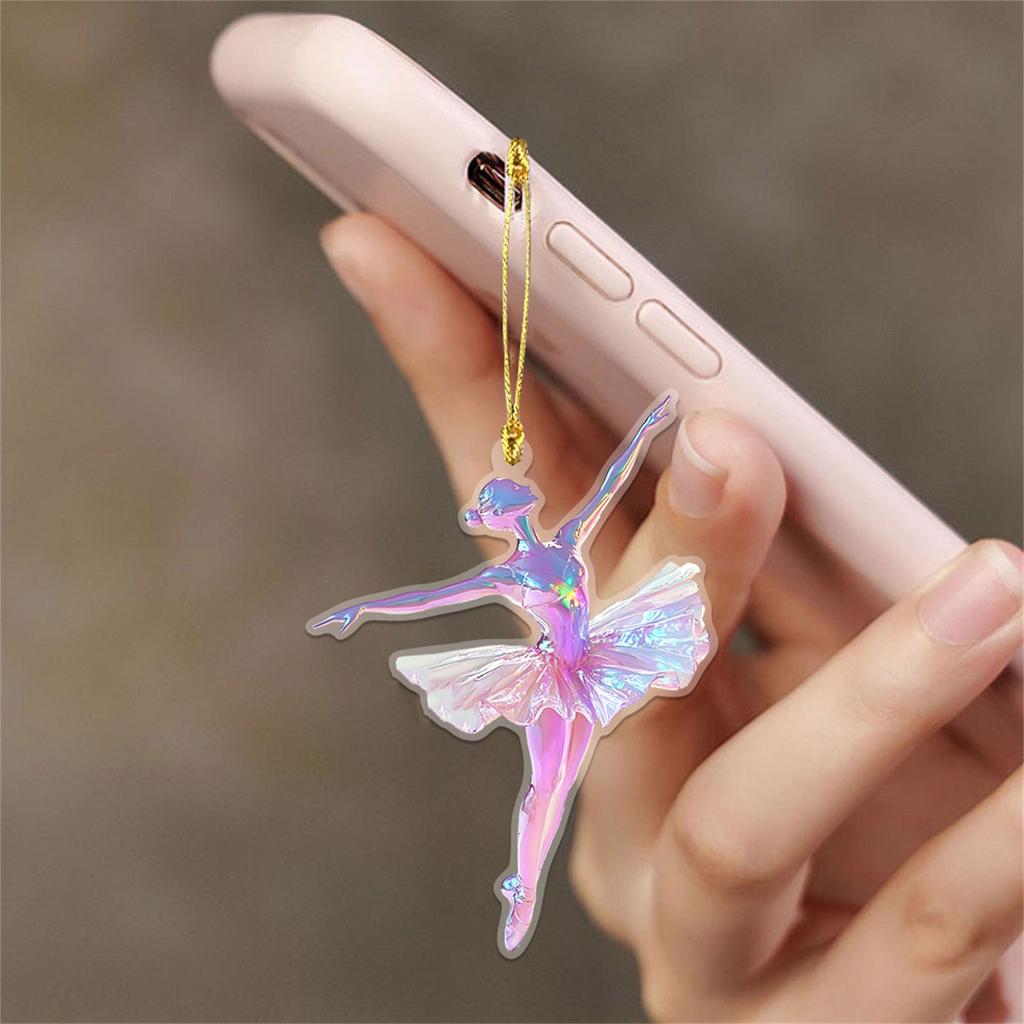 Set Of 5 Elegant Ballet Girl Shaped Car Keychain 2D Acrylic Wall Hangings Pendant for Dance Lover Christmas Ornament