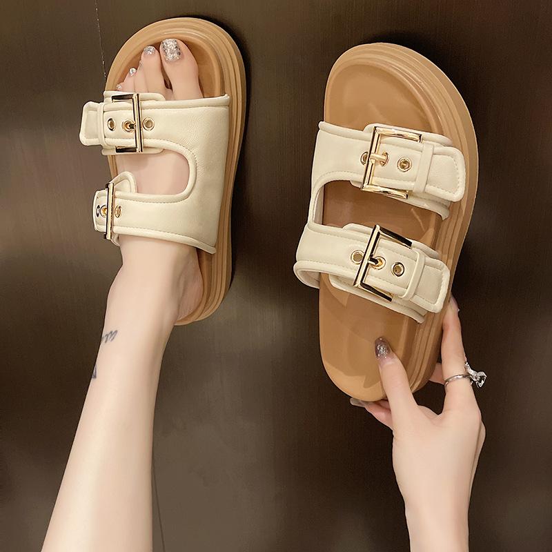 Sports Style Slippers Women's Summer Outer Wear Casual Year New Versatile Internet Celebrity Fashion Belt Buckle Soft Bottom One-word
