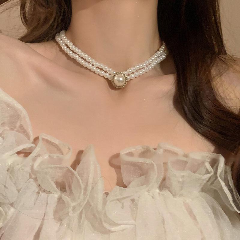 French Vintage Baroque Pearl Necklace Summer Niche Premium Sense Clavicle Chain Light Luxury Versatile Necklace Women