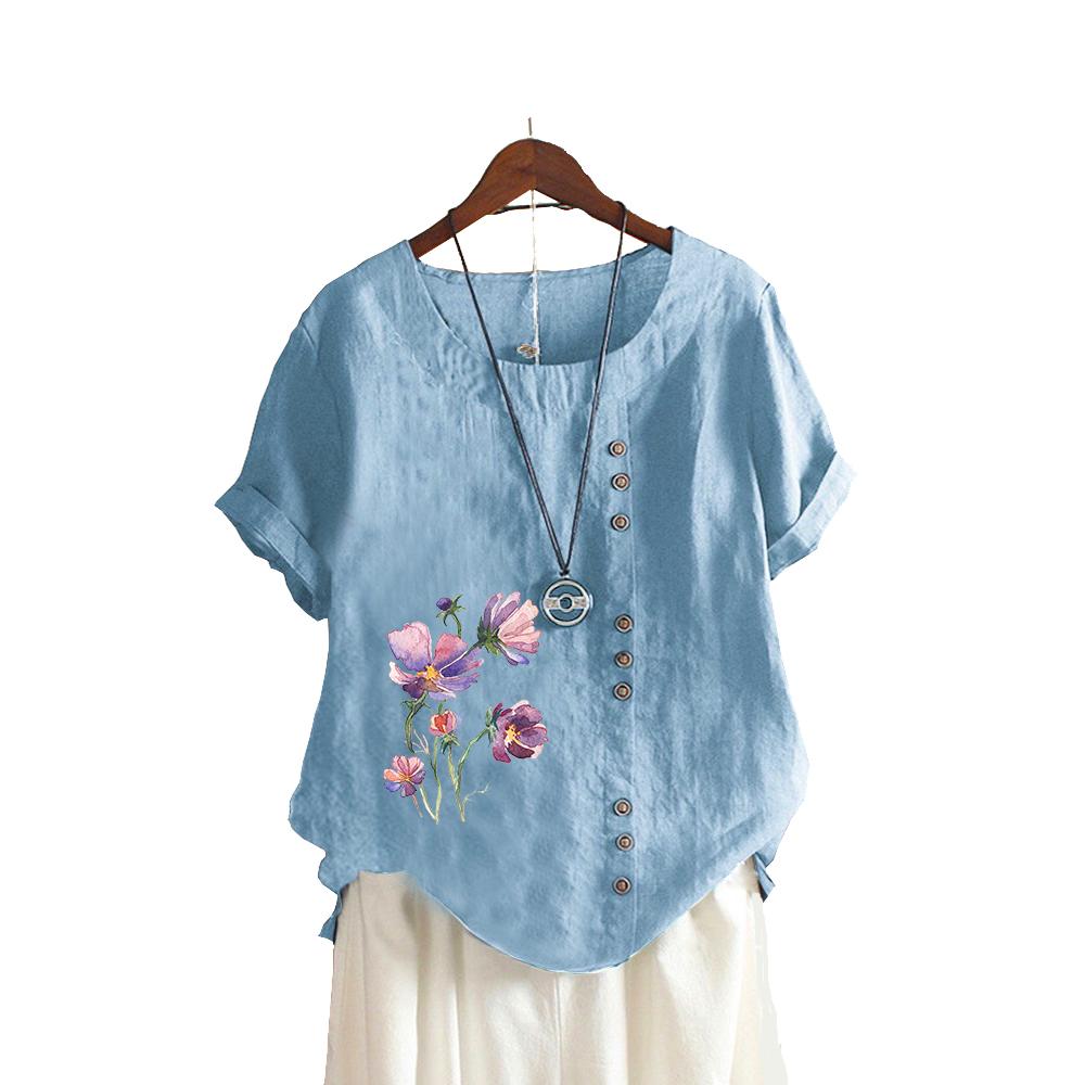 

Женская модная футболка с принтом, летняя и осенняя повседневная футболка с круглым вырезом и коротким рукавом, пуловер, свободные блузки 5XL светло-синий