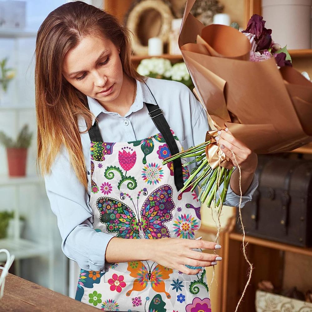 Tablier Multicolore Avec De Grandes Poches Pour Femmes, Résistant