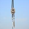 Round Bolo Tie Western Cowboy Shirt Imitation Gem Pendant Vintage Star Necklaces  For Men Women
