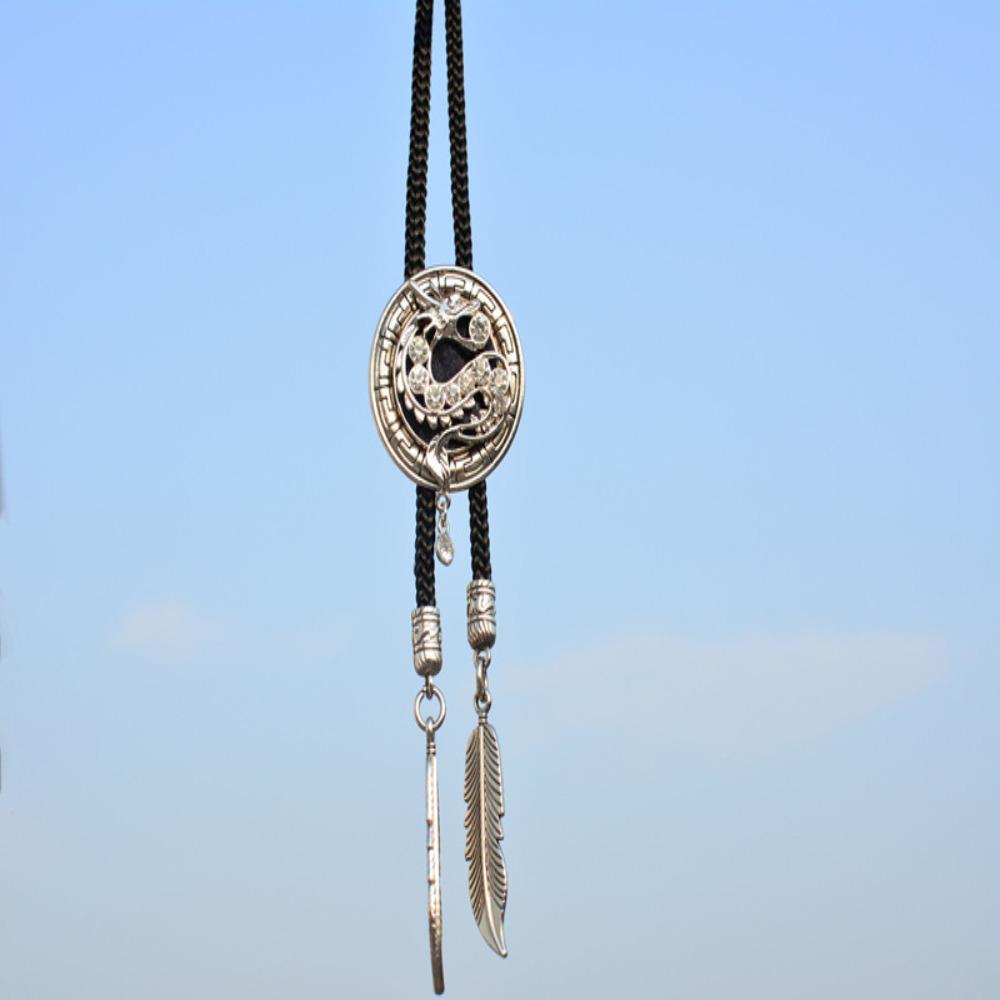 Round Bolo Tie Western Cowboy Shirt Imitation Gem Pendant Vintage Star Necklaces For Men Women