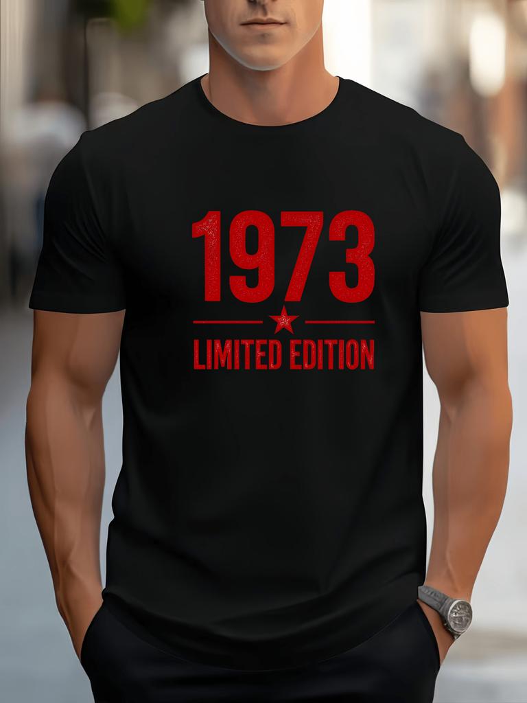 Unisex Crew Neck Tee 1973 Star Limited Edition Letter Print Short Sleeve Oversized Male Daily Casual Soft Breathable Basic Wear Top