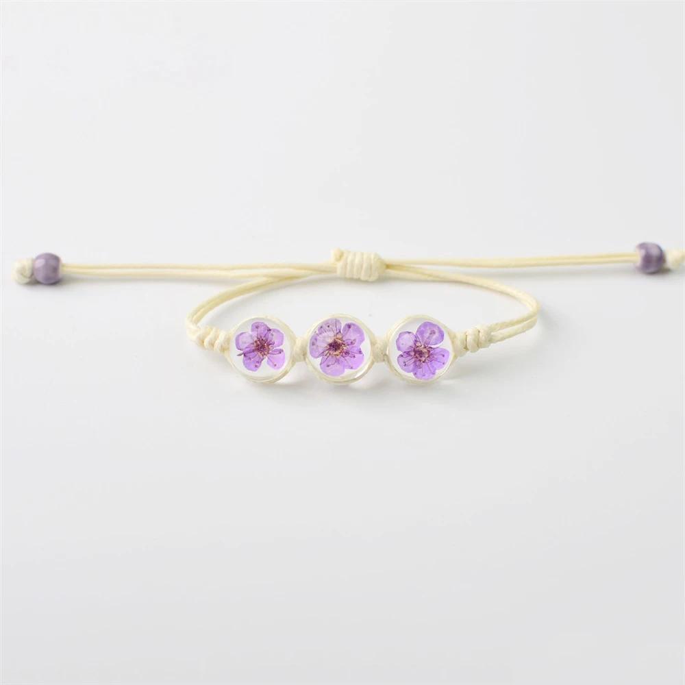 b22 Multicolored Creativity Glass Dried Exquisite Cherry Blossoms Hand-made Dried Flower Bracelets Multiple Flower Weave Jewelry