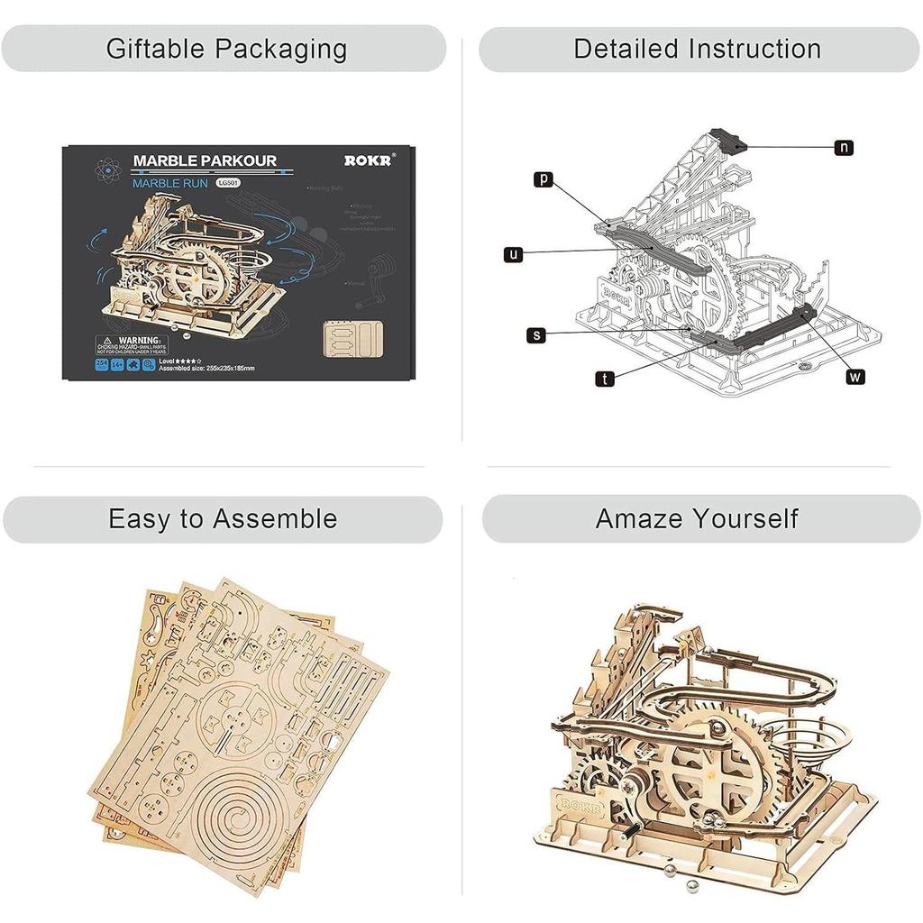 Zestaw puzzli drewnianych 3D Tor kulkowy - Mechaniczny zestaw modelarski dla dorosłych DIY Kolejka górska zabawki prezenty dla chłopców/dziewczynek