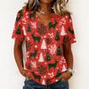Women's Casual Short Sleeve V-Neck Christmas Print Pullover Top