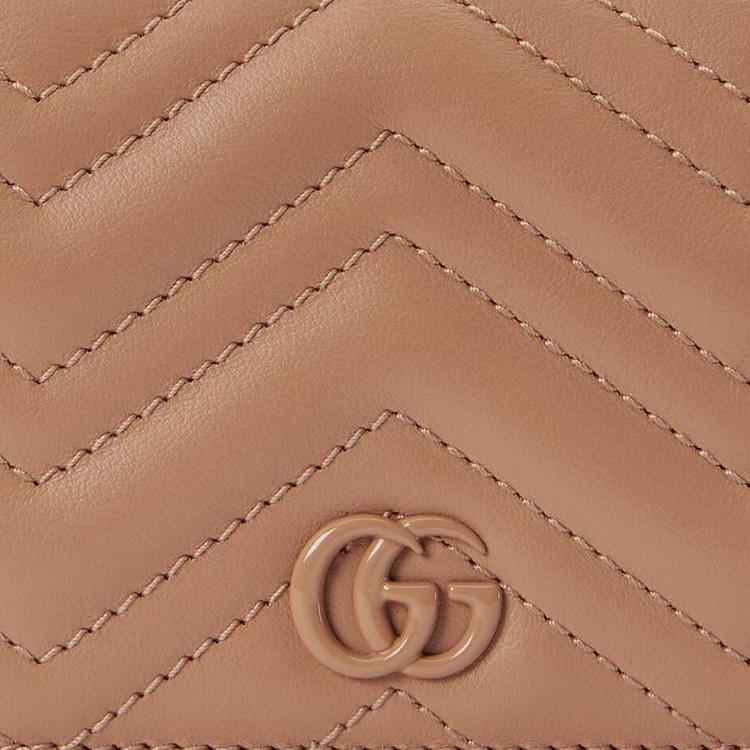 Gucci GG Marmont V Quilted Detail Snap Closure Leather Card Holder Wallet Women wallet Rose-Beige 466492-AABZK-2754