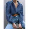 Hollow Out Bubble Sleeve Lapel Shirt Pure Color Cut Out Puff Sleeves Lapel Shirt