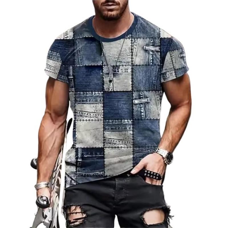 

Мужская футболка с 3D-принтом в стиле пэчворк, мужские дизайнерские футболки, мужская летняя одежда, футболка с коротким рукавом, уличные топы L
