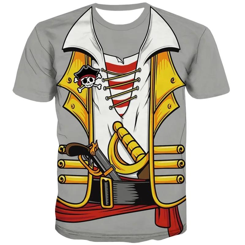 Men's Pirate 3D Printed T-shirt, Fun Street Clothing, Short Sleeved, Oversized