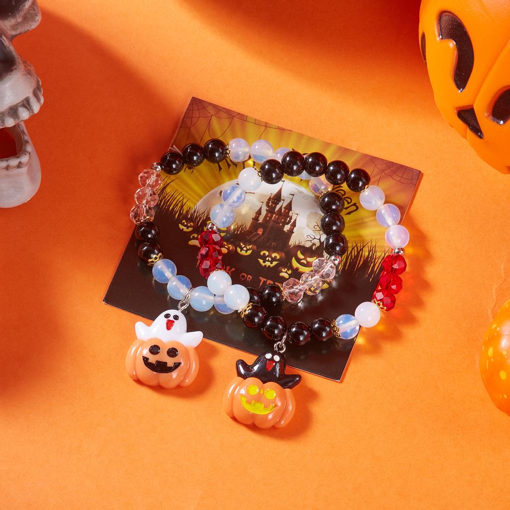 Halloween Ghost Pumpkin Pendant Couple Bracelets for Women Men Handmade Elastic Beaded Witch Anatomy Heart Bracelet Jewelry