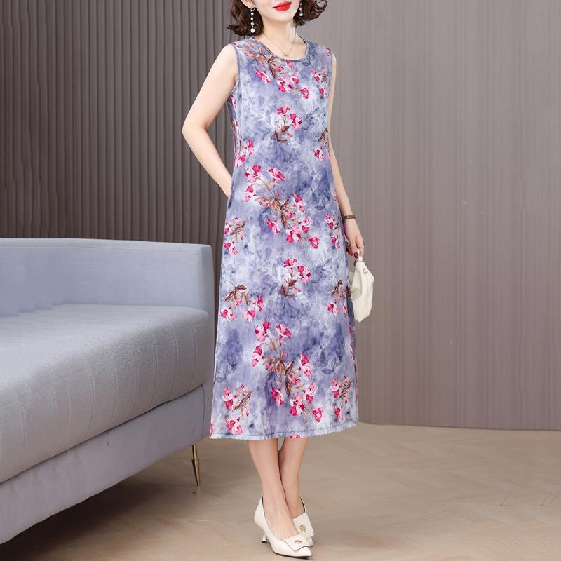 Elegant Sleeveless Dresses for Women Clothes Loose Plus Size Vintage Summer Long Dress