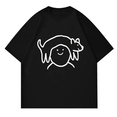 Cartoon Simple Cute Puppy T-shirt Pure Cotton Loose Round Neck Summer Mens and Womens Trend Short Sleeves