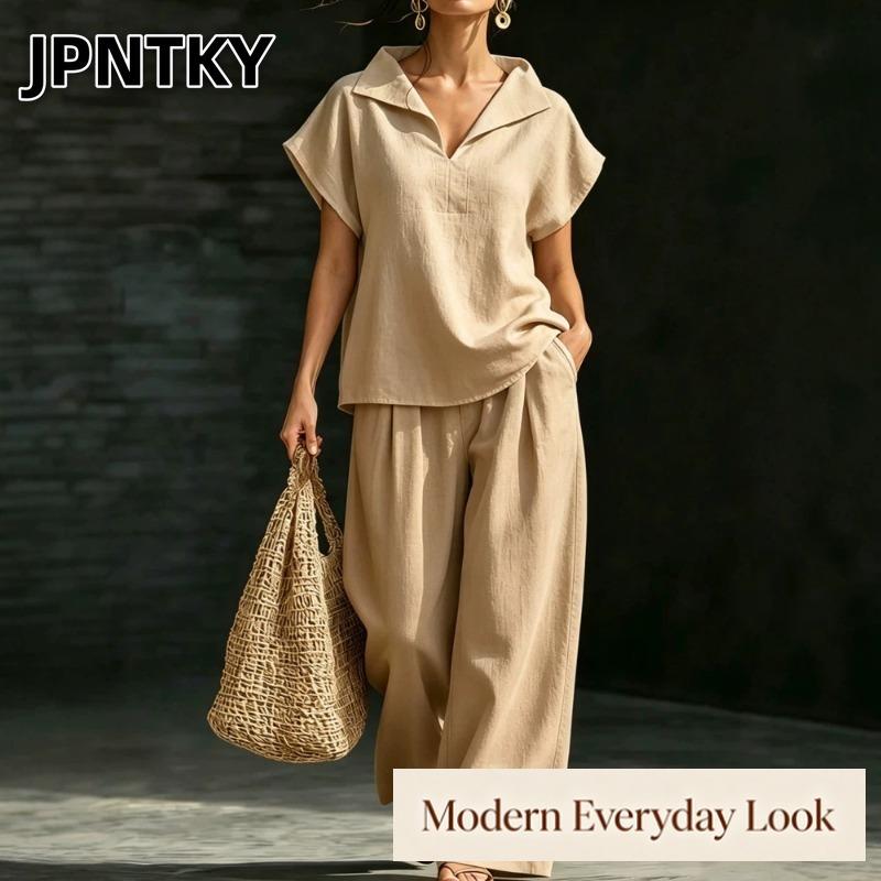 JPNTKY Women's Fashion Casual Short Sleeve V Neck Pants Suits