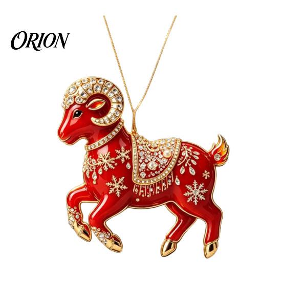 Festive Flame Red Pendant Acrylic Goat Christmas Tree Pendant, Decorative Hanging Ornament with Decoration Rhinestone, Golden Cord for New Year Party