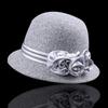 Vintage Silky Flower Hat Winter Warm Dome Hat Women Wool Cloche Hat Headwear