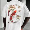 Men Japanese Koi Fish Graphic T-Shirt Navy Blue with Print Summer Tee for Beach Outfits Men Clothing