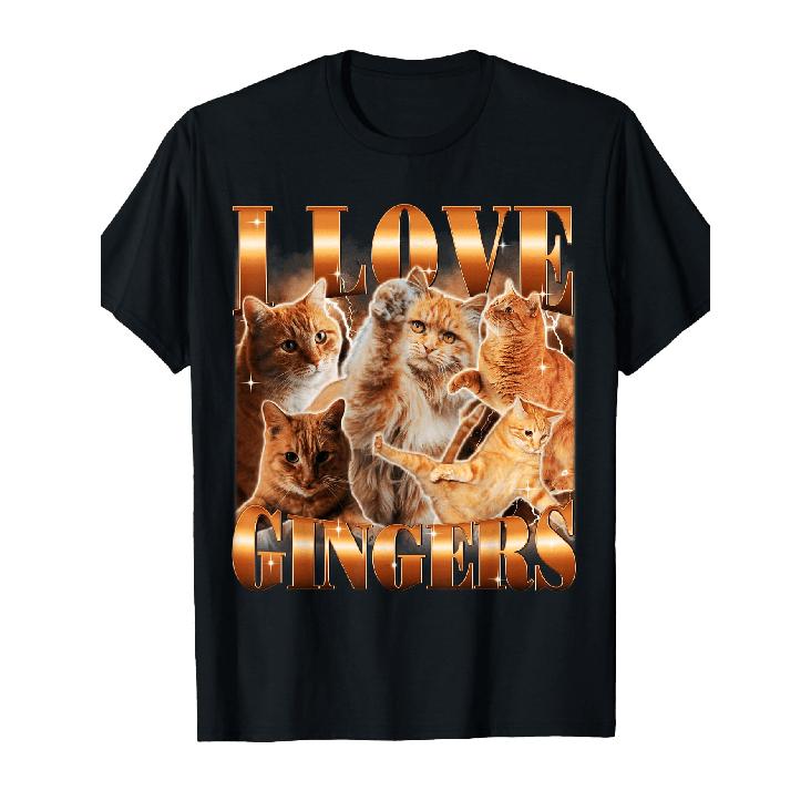 I Love Gingers Funny Cute Cat Meme Kitten Bootleg Joke T-Shirt S чёрный