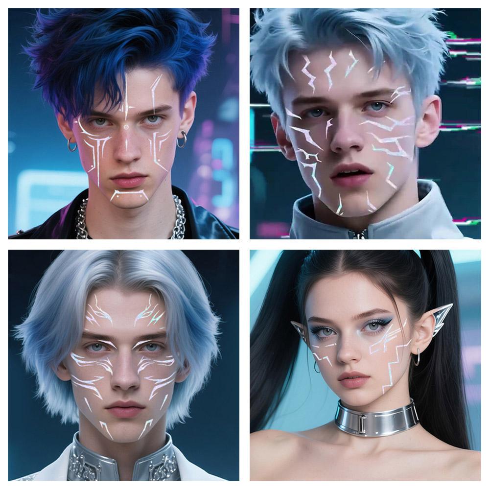 Temporary Tattoos, Purple Lightning Bold Makeup for Cosplay Role Play, Waterproof Face Art Stickers