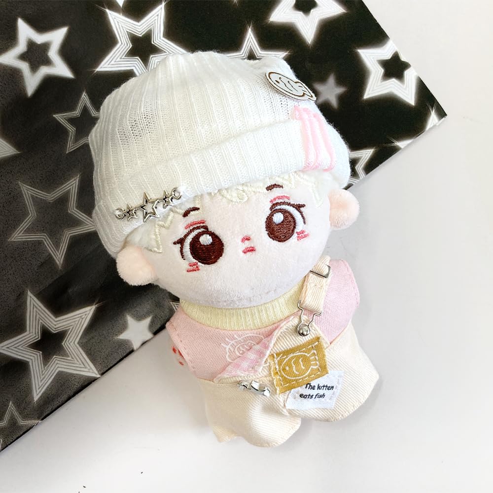 Pink Knit Hat, Shirt, and Overalls Set for 10cm Plush Toy, Kigurumi Accessories, Otaku Activities, Doll Mascot, K-Pop Doll Costume [Used]