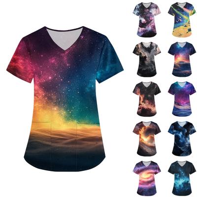 Women's Printed  Uniform Work Uniform V-Neck Pocket Protective Uniform Protective Uniform