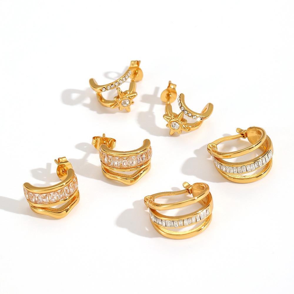 Light Luxury Geometric Stainless Steel Earrings With Zirconia For Women