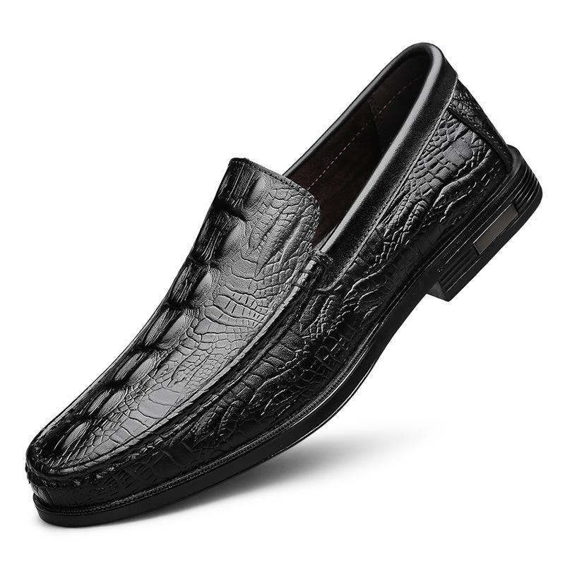 Men s Crocodile Embossed Cowhide Loafers - Slip-on Casual Business Shoes with Soft Sole 44 чёрный